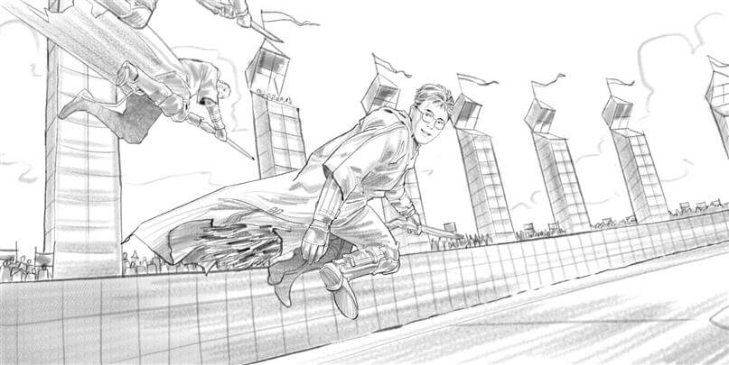 storyboard example created in pencil sketches of architectural/experiential