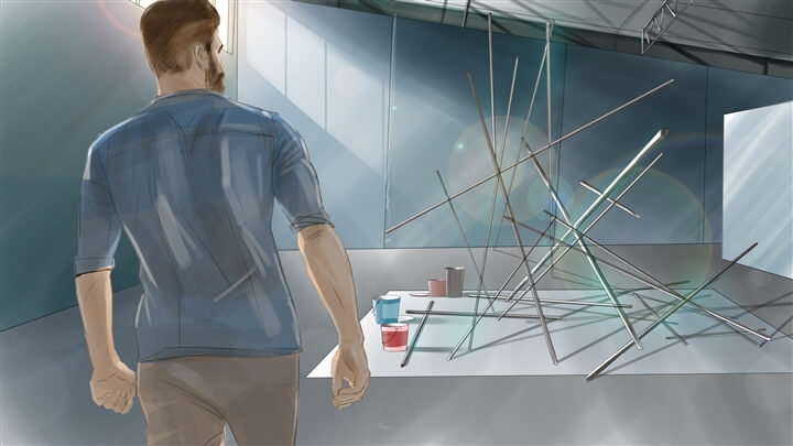 storyboard example created in loose color of architectural/experiential