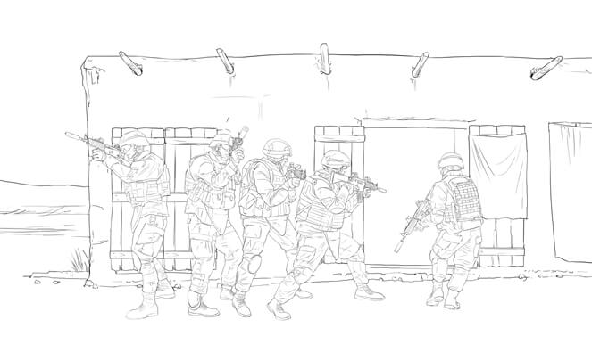 storyboard example created in pencil sketches of architectural/experiential