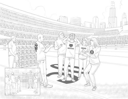 storyboard example created in pencil sketch tight of architectural/experiential