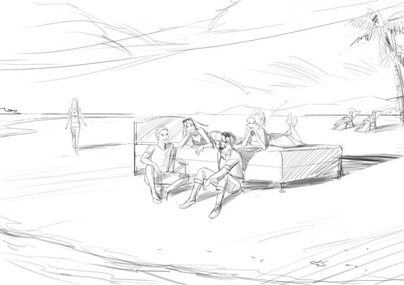 Interactive Art Services storyboard example created in Pencil Sketches of Experiential Event Design