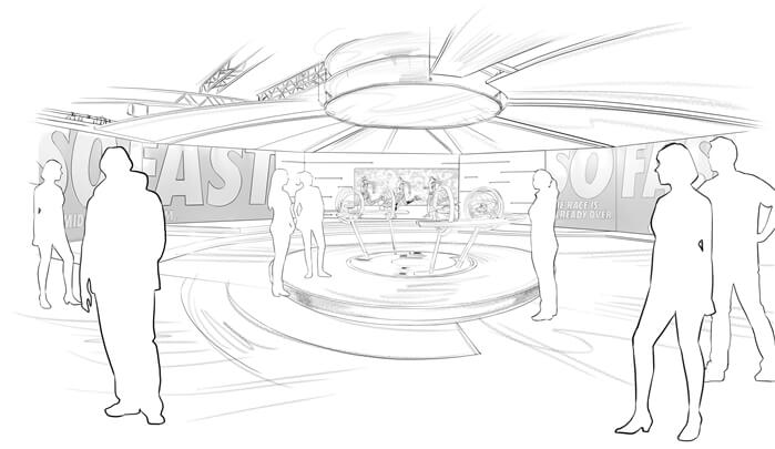 interactive art services storyboard example created in pencil sketch tight of architectural/experiential