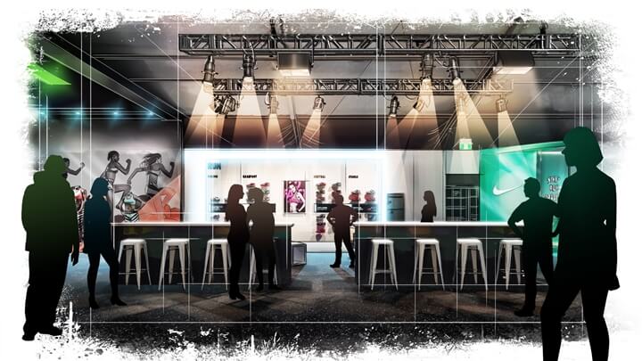 interactive art services storyboard example created in loose color of architectural/experiential