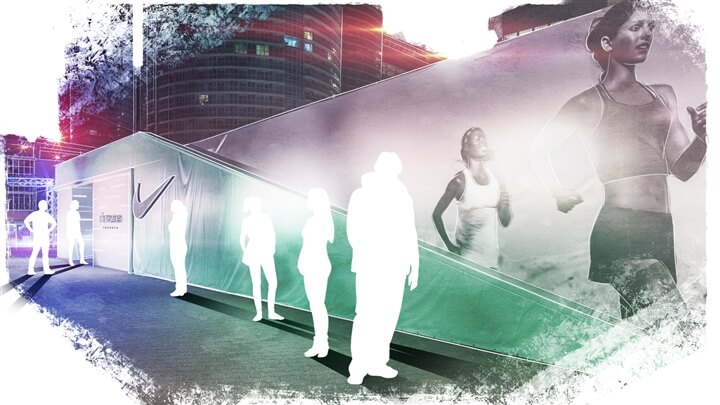 interactive art services storyboard example created in loose color of architectural/experiential