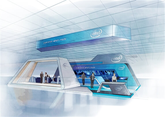 interactive art services storyboard example rendered in graphic of architectural/experiential