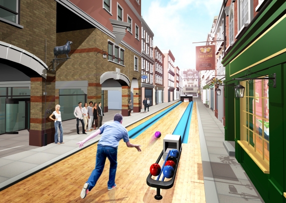 bbh bowling storyboard example created in tight colour of architectural/experiential