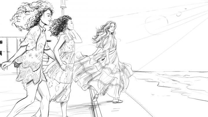 storyboard example created in Tight Pencil Sketches of Fashion Illustrations
