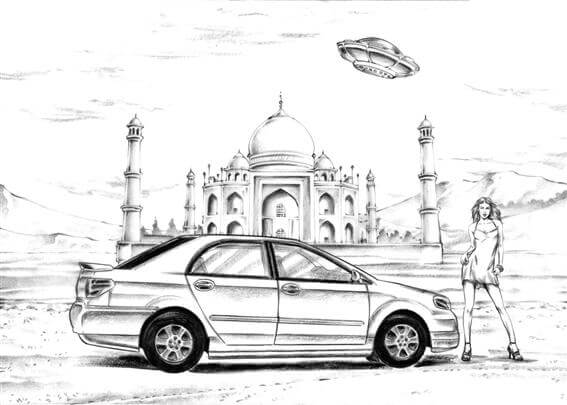 storyboard example created in pencil sketches of architectural/experiential