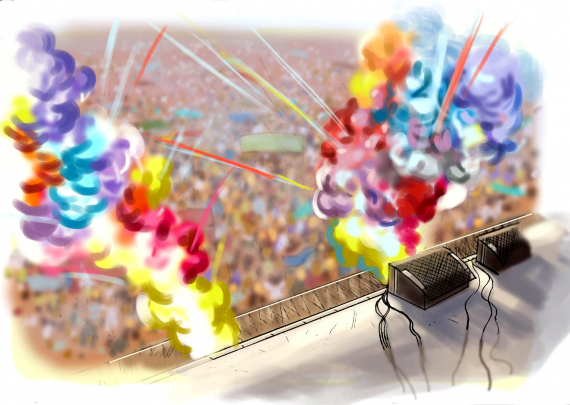 Slane Whiskey  storyboard example created in Loose Color Illustrations of Crowd Illustrations