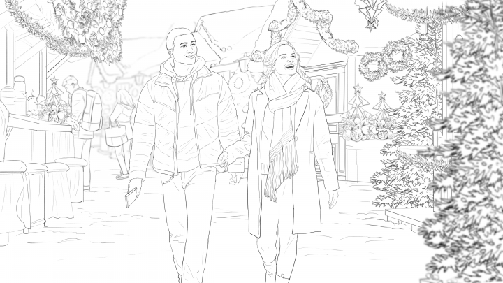 storyboard example created in Tight Pencil Sketches of Crowd Illustrations