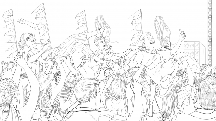 storyboard example created in Tight Pencil Sketches of Crowd Illustrations