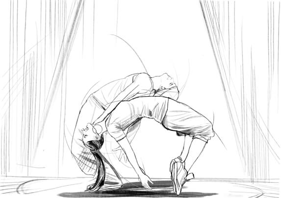 storyboard example created in pencil sketches of cinematic illustrations