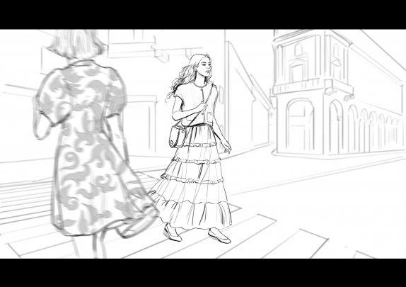 storyboard example created in Tight Pencil Sketches of Fashion Illustrations