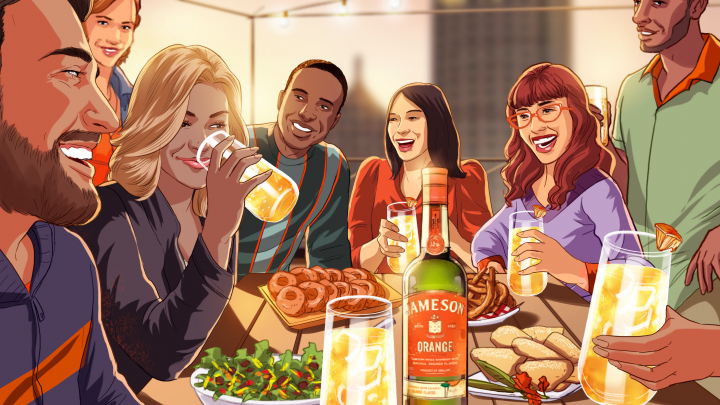 Jamesons storyboard example created in Loose Color Illustrations of Food and Drink Illustrations