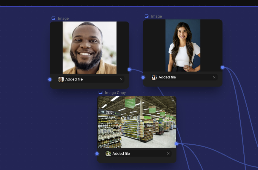 Location photo and cast integration showing real-world assets being composited