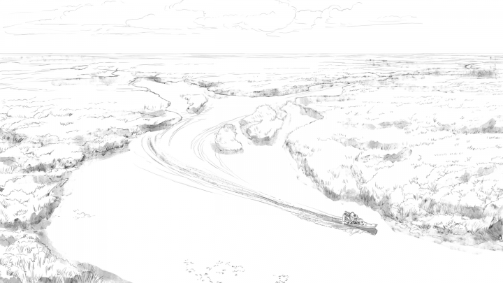 storyboard example created in Tight Pencil Sketches of Landscape Illustrations