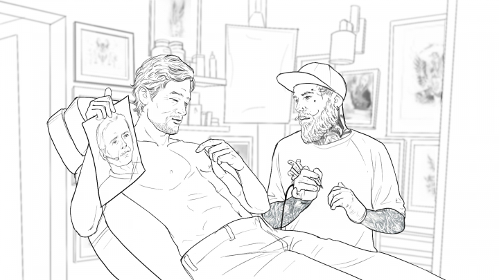 storyboard example created in Tight Pencil Sketches of Men Illustrations