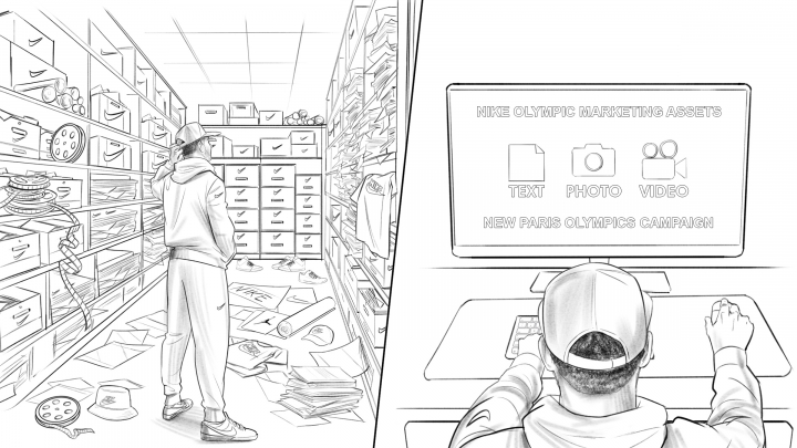 storyboard example created in Tight Pencil Sketches of Men Illustrations