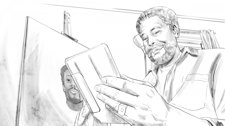 storyboard example created in Tight Pencil Sketches of Men Illustrations