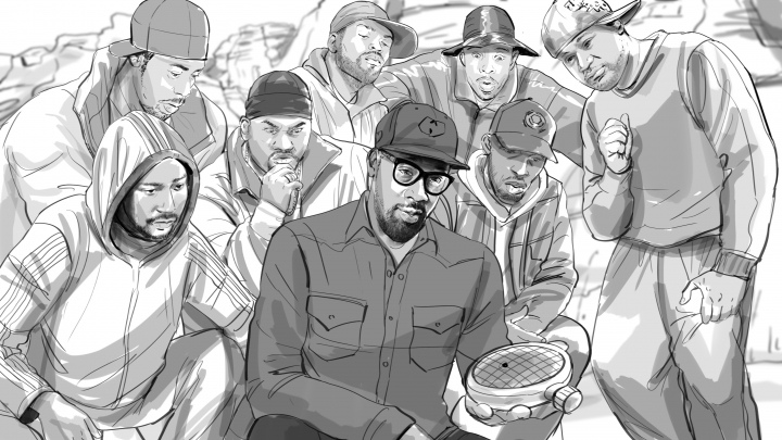 storyboard example created in Tight Pencil Sketches of Men Illustrations