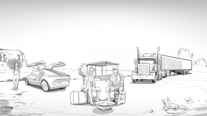 storyboard example created in Pencil Sketches of Automotive Illustrations