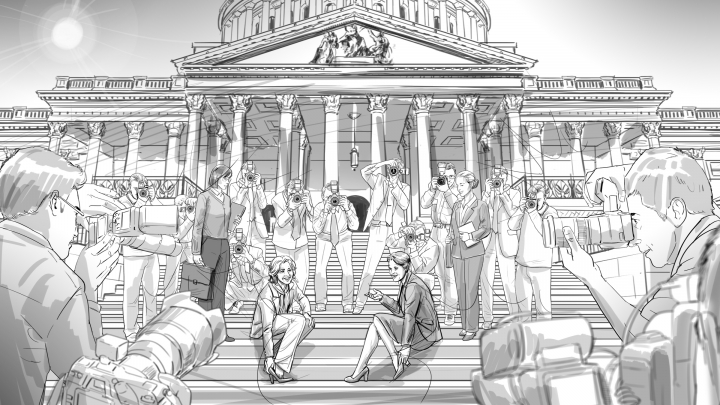 storyboard example created in Pencil Sketches of Crowd Illustrations