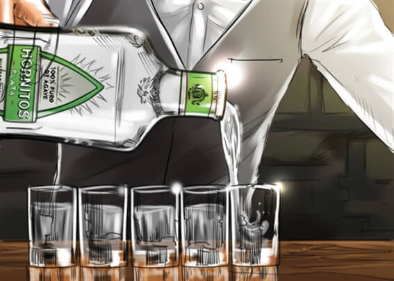 storyboard example created in loose color of food and drink