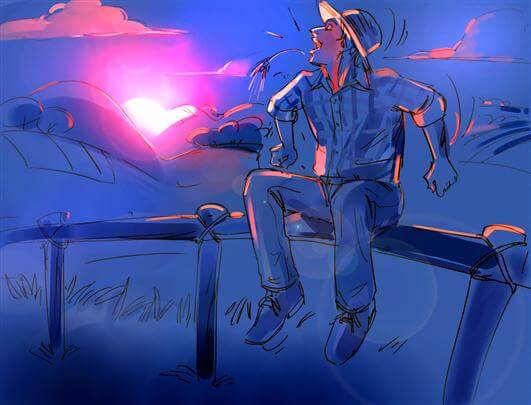 storyboard example created in spot colour of cinematic illustrations