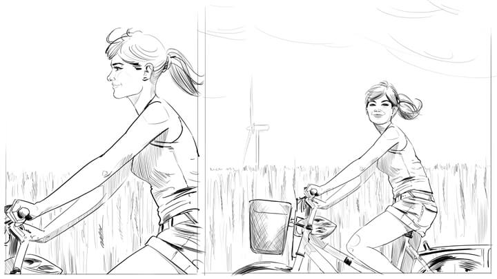 storyboard example created in pencil sketches of sports illustration