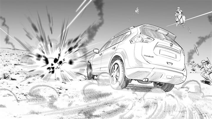 storyboard example created in Pencil Sketches of Automotive Illustrations