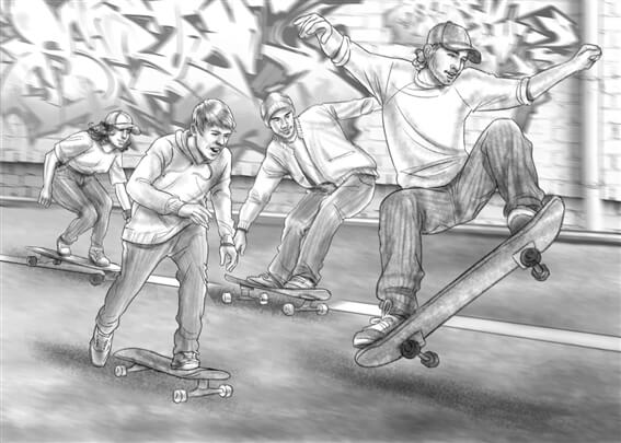 storyboard example created in pencil sketch tight of sports illustration