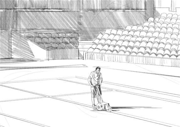 storyboard example created in pencil sketches of sports illustration
