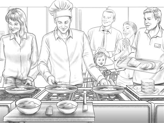 storyboard example created in pencil sketches of food and drink