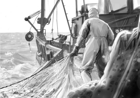storyboard example created in Tight Pencil Sketches of Men Illustrations