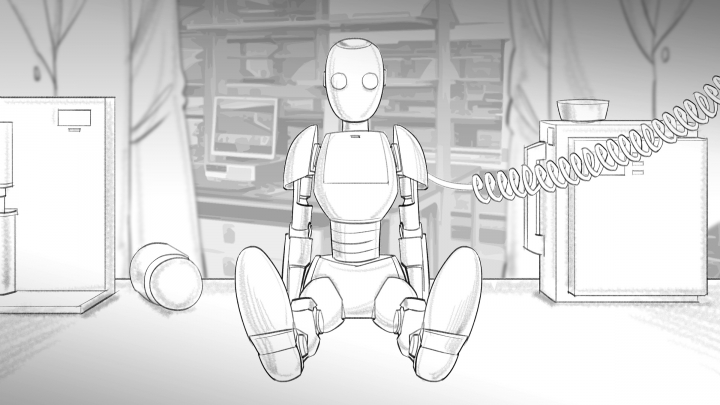 storyboard example created in pencil sketches of character design