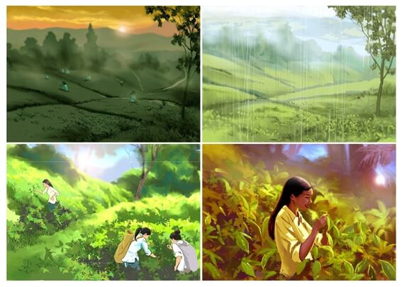 storyboard example created in loose color of cinematic illustrations