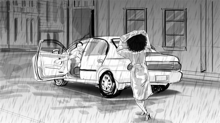 storyboard example created in pencil sketches of cinematic illustrations