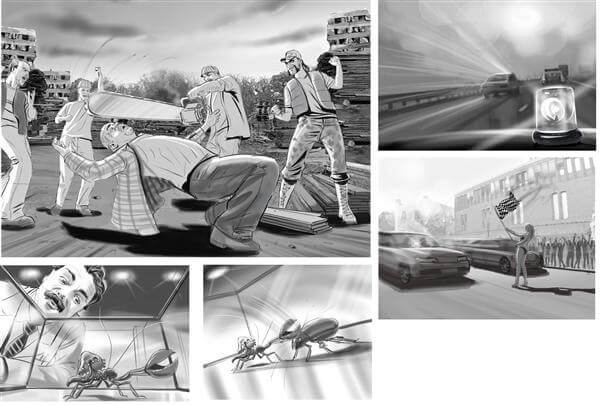 storyboard example created in pencil sketches of pharmaceutical