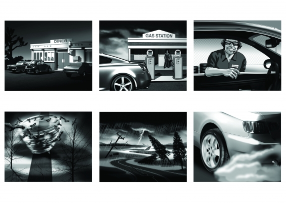storyboard example created in sequential of cinematic illustrations