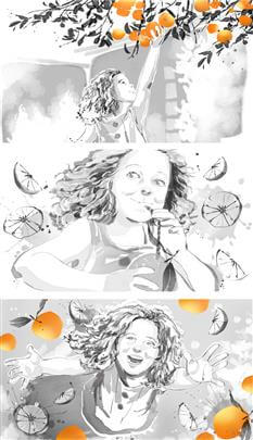 storyboard example created in spot colour of landscapes