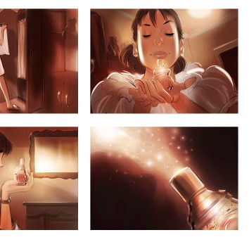storyboard example created in loose color of fashion illustration