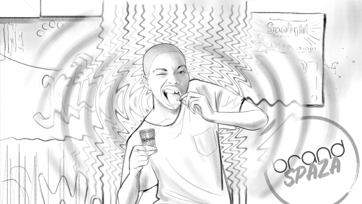 Publicis Ireland storyboard example created in Tight Pencil Sketches of woman eating