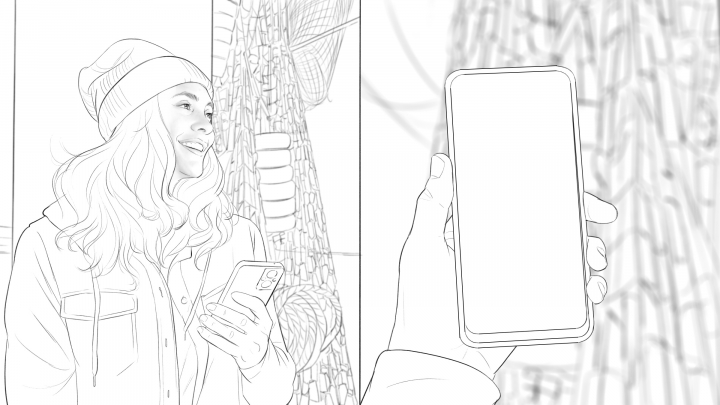 storyboard example created in Tight Pencil Sketches of Women Illustrations
