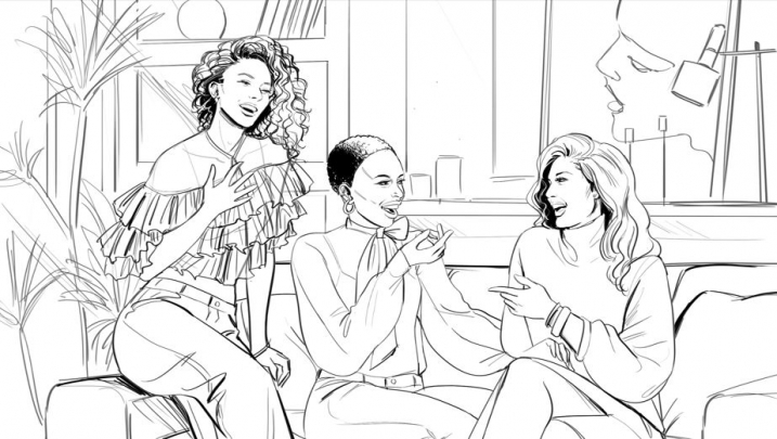 storyboard example created in Tight Pencil Sketches of Women Illustrations